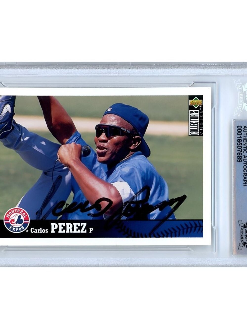 Carlos Perez Signed 1997 Collector's Choice #386 Expos Beckett BAS Slabbed Auto